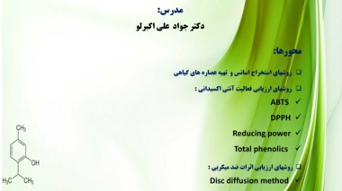 کارگاه آموزشی آشنایی با روشهای نوین استخراج و ارزیابی اثرات ضد میکروبی و آنتی اکسیدانی اسانس ها و عصاره های گیاهی 